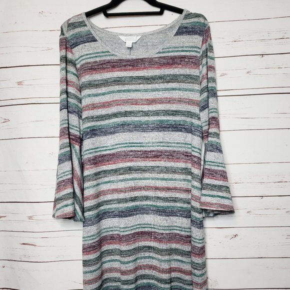 Evelyn Knit Striped Bell Sleeve Dress 